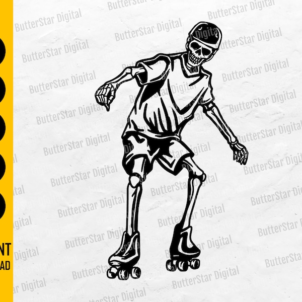 Roller Skating Skeleton SVG | Roller Skates SVG T-Shirt Decal Graphic | Cricut Silhouette Cutting File Clipart Vector Digital Dxf Png Eps Ai