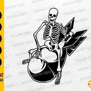 Skeleton Riding Bomb SVG | Boom SVG | Funny Skull T-Shirt Decal Sticker Graphics | Cricut Cutting File Clipart Vector Digital Png Eps Dxf Ai