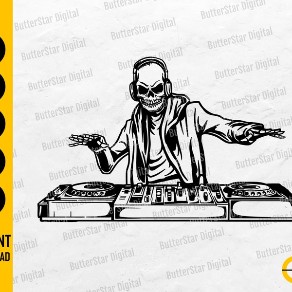 Skeleton DJ SVG | Party SVG | Music Fest Headset Turntable Mixer Disc Jockey | Cutting Files Printable Clipart Vector Digital Dxf Png Eps Ai