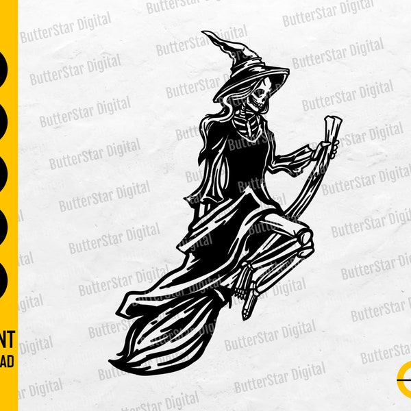 Witch Skeleton SVG | Witch's Broom SVG | Halloween Monster SVG | Cricut Cut Files Silhouette Printable Clipart Vector Digital Dxf Png Eps Ai