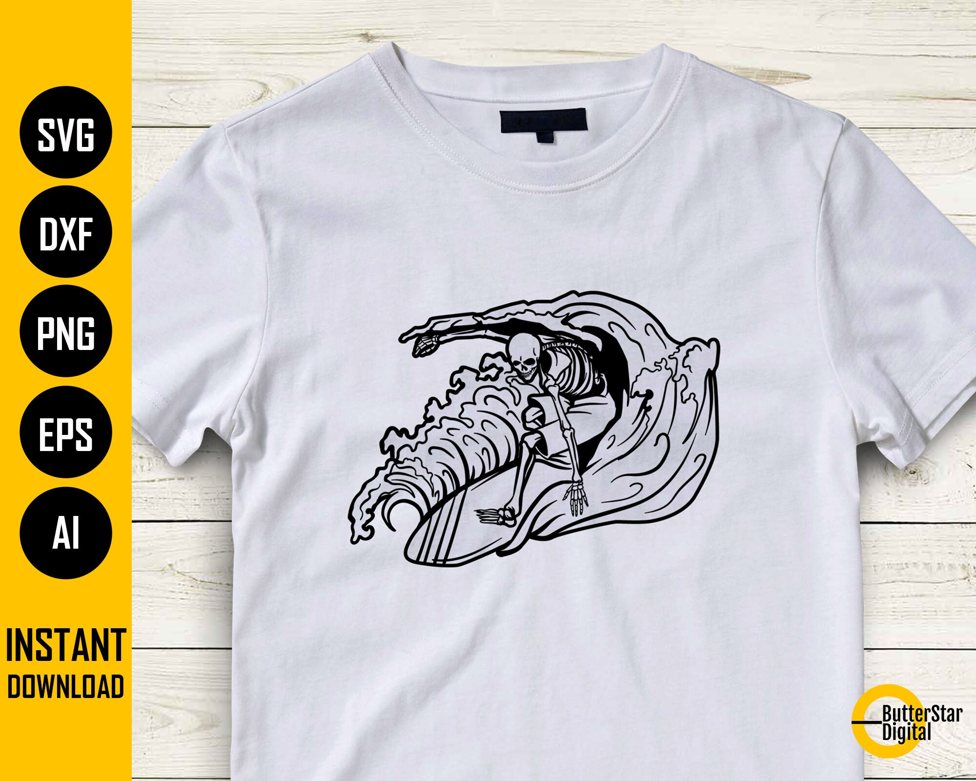 Surfing Skeleton SVG | Surfer SVG | Surf T-shirt Graphics Vinyl Decal ...