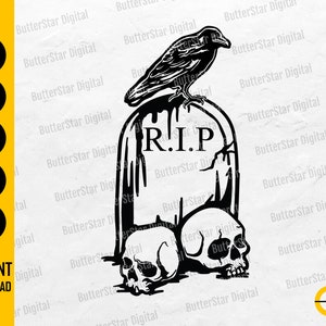 Tombstone With Crow And Skulls SVG | Death SVG | Gothic Decal Decor Graphics | Cutting File Printable Clipart Vector Digital Dxf Png Eps Ai