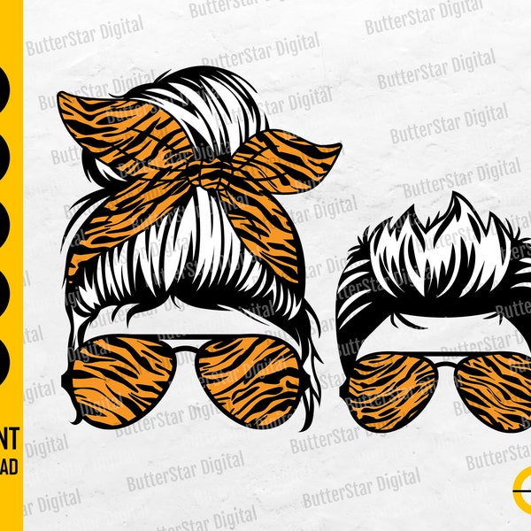 Tiger Mom Life SVG | Animal Sunglasses SVG | Kidlife SVG | Messy Mom Bun Svg | Cricut Cutting File Cut Clipart Vector Digital Dxf Png Eps Ai