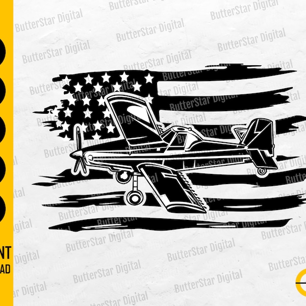 US Crop Duster SVG | USA Single Prop Airplane Svg | Farm Decal Shirt Decor | Cricut Silhouette Cutting Clipart Vector Digital Dxf Png Eps Ai