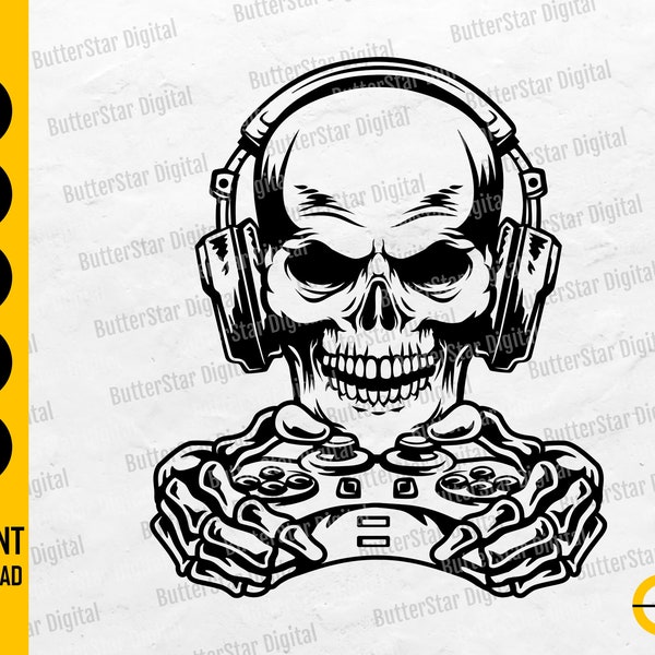 Video Game Skull SVG | Controller SVG | Cool Gamer T-Shirt Decals Sticker Graphics | Cricut Cut Files Clip Art Vector Digital Dxf Png Eps Ai