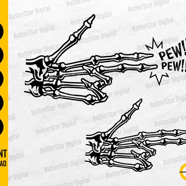 Skeleton Finger Gun SVG | Pew Pew SVG | Hand Sign Gesture Shirt Decal Sticker | Cutting File Printable Vector Clipart Digital Dxf Png Eps Ai