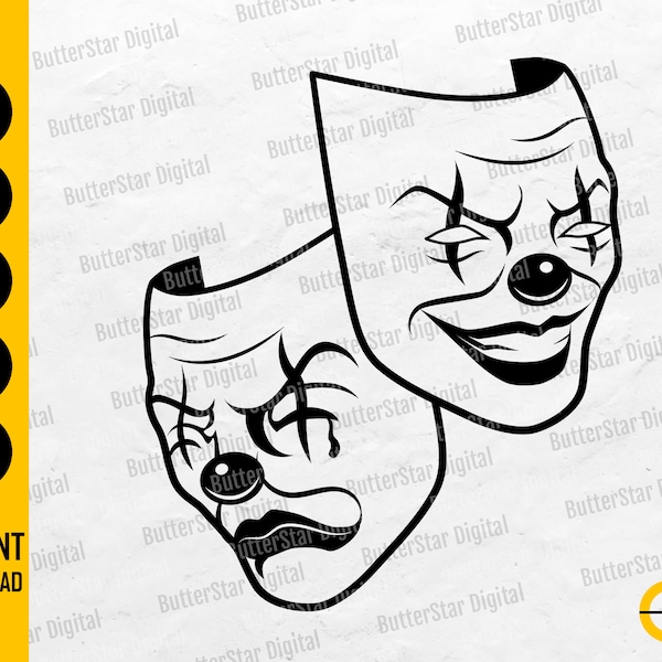 Masque de clown maléfique SVG | Happy Sad Face SVG | Skull Gangster Biker Thug | Cricut Silhouette Cutting File Clip Art Vector Numérique Dxf Png Eps Ai