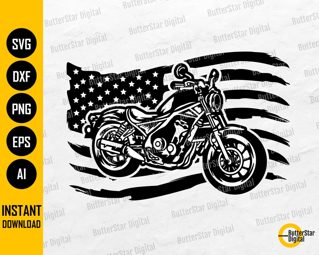 USA Flag Motorcycle SVG American Biker SVG Big Bike Rider Tshirt Decal