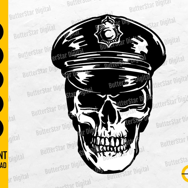 Cop Skull SVG | Skeleton Police SVG | Police Force T-Shirt Vinyl Decals Graphics | Cricut Silhouette Clip Art Vector Digital Dxf Png Eps Ai