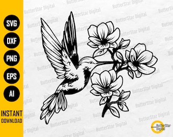 Hummingbird Flowers SVG | Florals SVG | Wild Animal SVG | Cricut Cut Files Silhouette Cameo Cuttable Clip Art Vector Digital Dxf Png Eps Ai