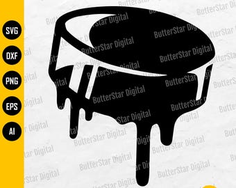 Dripping Hockey Puck SVG | Winter Sports T-Shirt Decals Sticker Graphics | Cricut Cut Files Printable Clipart Vector Digital Png Eps Dxf Ai