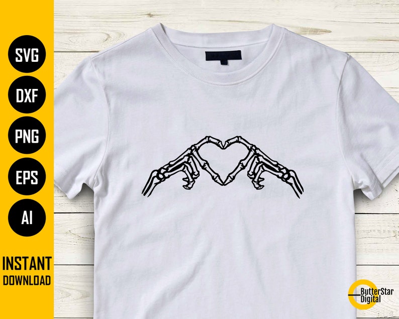 Skeleton Finger Heart Sign SVG Bones Tattoo Decal T-shirt - Etsy