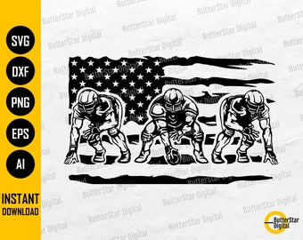 US Football Formation SVG | American Football Players Svg | USA Flag Football Team Svg | Cutting File Clip Art Vector Digital Dxf Png Eps Ai