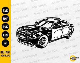 パトカー SVG | 警察 SVG | 警官 SVG | 警官デカール描画グラフィック | Cricut シルエット印刷可能クリップアート ベクトル デジタル DXF PNG EPS Ai
