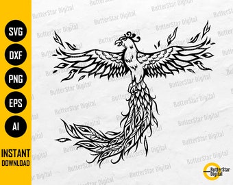 Phoenix SVG | Bird SVG | Wings SVG | Mythical Animal Shirt Vinyl Graphics | Cricut Silhouette Cut File Clipart Vector Digital Dxf Png Eps Ai