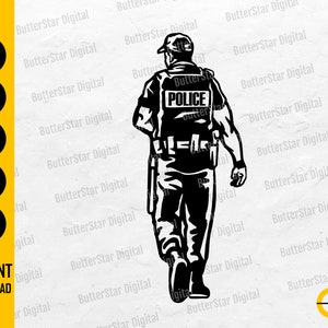 Walking Police Officer SVG | Cop T-Shirt Vinyl Stencil Graphics | Cricut Cutting File Silhouette CNC Clip Art Vector Digital Dxf Png Eps Ai