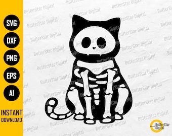 Cute Cat Bones SVG | Animal Skeleton SVG | Pet T-Shirt Vinyl Decal Stencil | Cricut Cut File Printable Clipart Vector Digital Dxf Png Eps Ai