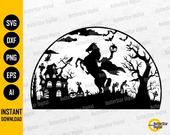 Headless Horseman SVG | Halloween Wall Decor | Sleepy Hollow Monster Decals | Cricut Cut Silhouette Printable Clipart Vector Png Eps Dxf Ai