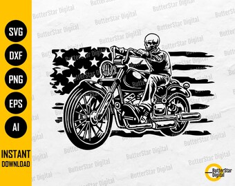 Skeleton American Biker SVG | Motorcycle T-Shirt Decals Sticker Graphics | Cricut Silhouette Cut File Clipart Vector Digital Dxf Png Eps Ai