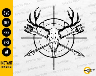 Deer Hunting SVG | Deer Skull SVG | Hunting Season T-Shirt Decal Gift | Cricut Cutting File Silhouette Clipart Vector Digital Dxf Png Eps Ai