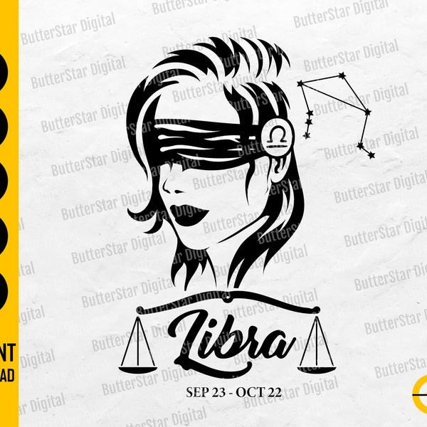 Libra Woman SVG | Zodiac Sign SVG | Star Sign Shirt Decal Mug Gift | Cricut Silhouette Cameo Cuttable Clipart Vector Digital Dxf Png Eps Ai