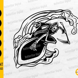 Grim Reaper Surfing SVG | Surf Waves Fun Hawaiian Sea Ocean Surfboard Hawaii | Cutting Files Cuttable Clipart Vector Digital Dxf Png Eps Ai