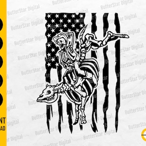 US Rodeo Skeleton SVG | American Bull Rider SVG | Cowboy T-Shirt Decal Sticker | Cricut Cutting Files Clip Art Vector Digital Dxf Png Eps Ai