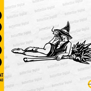 Weed Witch SVG | Smoking Marijuana SVG | Pot Magic Dope T-Shirt Vinyl Graphics | Cricut Silhouette Printable Clip Art Digital Dxf Png Eps Ai