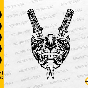 Half Oni Mask With Daggers SVG | Japanese T-Shirt Vinyl Decal Graphics | Cricut Cutting File Printable Clipart Vector Digital Dxf Png Eps Ai