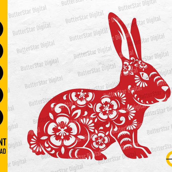 Rabbit SVG | Chinese New Year Card T-Shirt Sign Decor Decal Decoration Wall Art | Cricut Silhouette Printable Clipart Digital Dxf Png Eps Ai