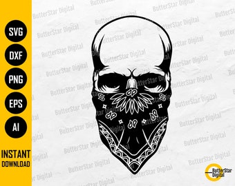 Paisley Bandana Skull SVG / Skeleton SVG / Paisly Gangster Gang Gothic Goth Thug / Cricut Cut Files Clip Art Vector Digital Dxf Png Eps Ai