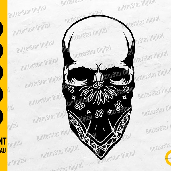 Paisley Bandana Skull SVG | Skeleton SVG | Paisly Gangster Gang Gothic Goth Thug | Cricut Cut Files Clip Art Vector Digital Dxf Png Eps Ai