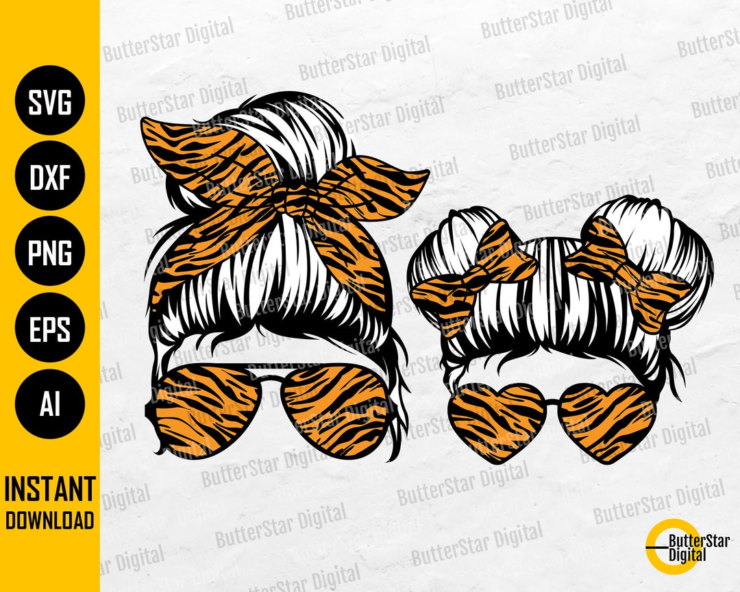 Tiger Mom Life SVG Animal Sunglasses SVG Kidlife SVG Messy Mom Bun Svg