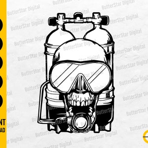 Skull Diver SVG | Scuba Dive SVG | Skeleton Diving T-Shirt Graphics Decal | Cut Cutting File Printable Clipart Vector Digital Dxf Png Eps Ai