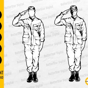 Soldier Salute SVG | Marine Saluting SVG | Army SVG | Military Svg | Cricut Silhouette Cutting Files Printable Clipart Vector Png Eps Dxf Ai