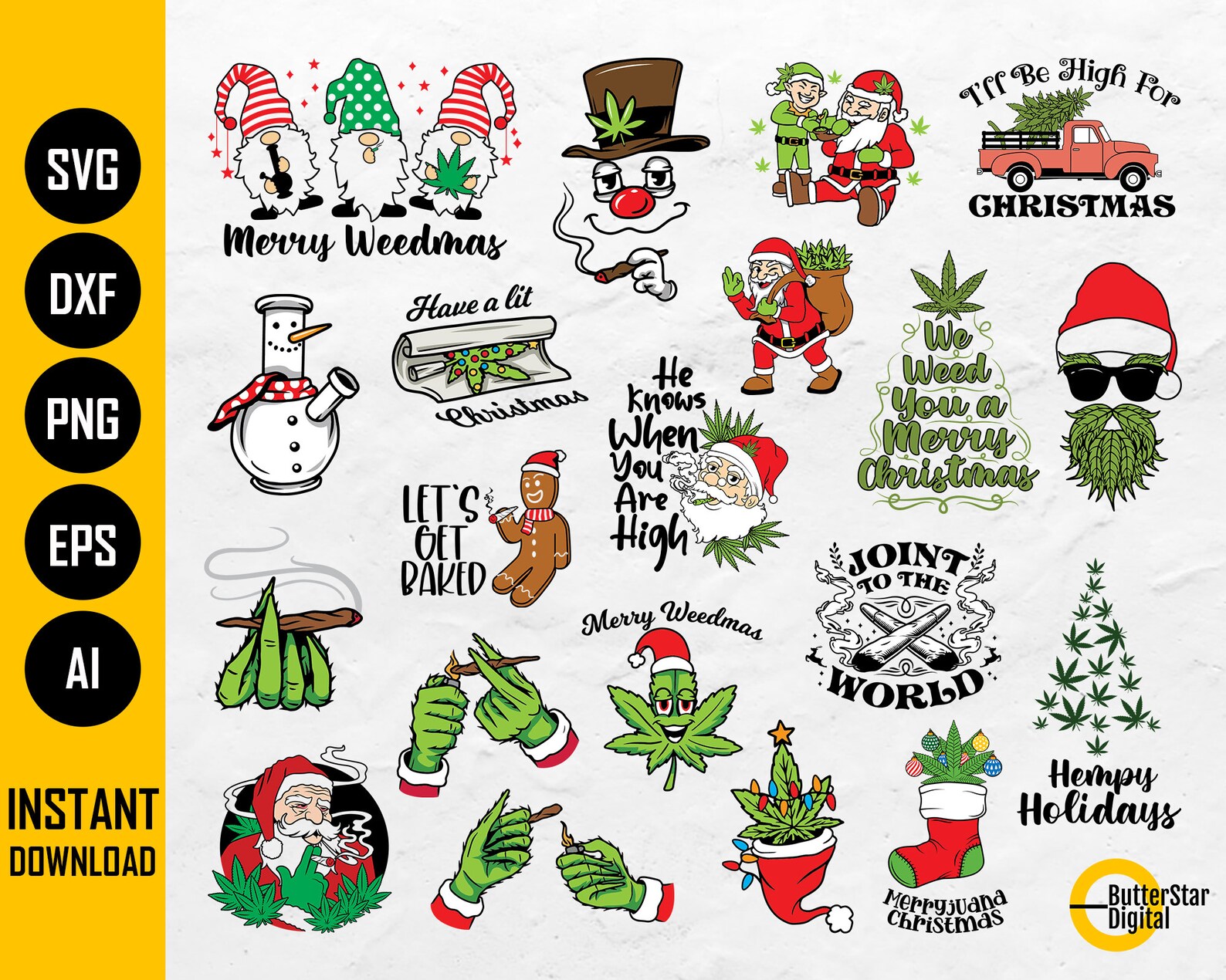Weed Christmas BUNDLE SVG Xmas Cannabis Holiday Marijuana Shirt Decor Quotes Cricut Cut File ...