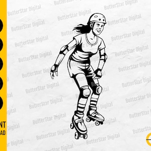 Roller Skater Girl SVG | Roller Skating Vinyl Stencil Graphics Illustration Drawing | Cricut Cutfiles Clip Art Vector Digital Dxf Png Eps Ai