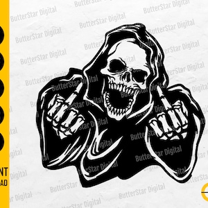 Grim Reaper Middle Finger SVG | Death SVG | Horror T-Shirt Decal Graphics Tattoo | Cricut Cutting File Clipart Vector Digital Dxf Png Eps Ai