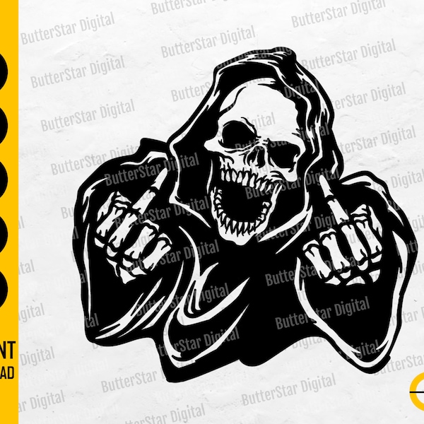 Grim Reaper Middle Finger SVG | Death SVG | Horror T-Shirt Decal Graphics Tattoo | Cricut Cutting File Clipart Vector Digital Dxf Png Eps Ai