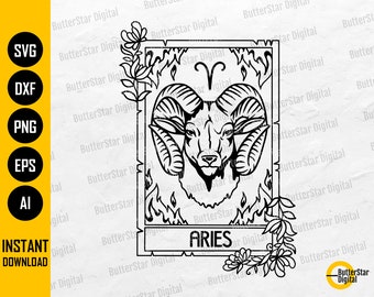 Aries Zodiac Card SVG | Star Sign T-Shirt Decal Vinyl Wall Art Tee | Cricut Silhouette Cameo Printable Clipart Vector Digital Dxf Png Eps Ai