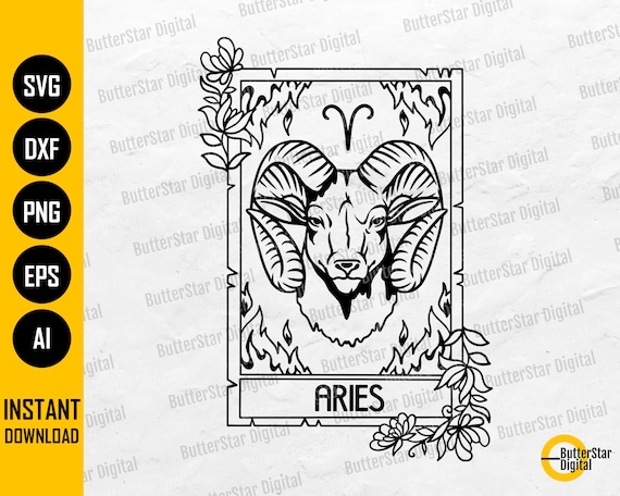 Aries Zodiac Card SVG | Star Sign T-Shirt Decal Vinyl Wall Art Tee | Cricut Silhouette Cameo Printable Clipart Vector Digital Dxf Png Eps Ai