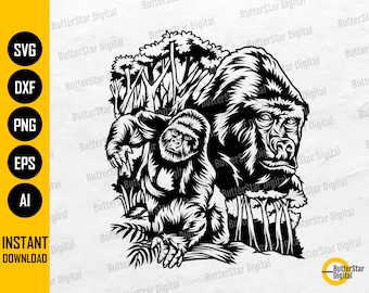 Gorilla SVG SVG | Monkey SVG | Wild Jungle Animal T-Shirt Decal Stencil | Cricut Cut Files Silhouette Clipart Vector Digital Dxf Png Eps Ai