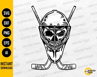 Skull Goalie SVG | Ice Hockey SVG | Skeleton Defender Goal Defense Save Headgear | Cut Files Printable Clipart Vector Digital Dxf Png Eps Ai