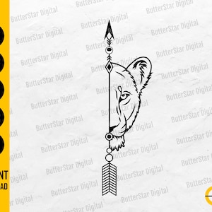 Arrow Lioness SVG | Boho Wildlife T-Shirt Decal Sticker Tattoo Graphics | Cricut Cut Files Silhouette Clip Art Vector Digital Dxf Png Eps Ai