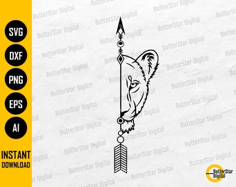 Arrow Lioness SVG | Boho Wildlife T-Shirt Decal Sticker Tattoo Graphics | Cricut Cut Files Silhouette Clip Art Vector Digital Dxf Png Eps Ai