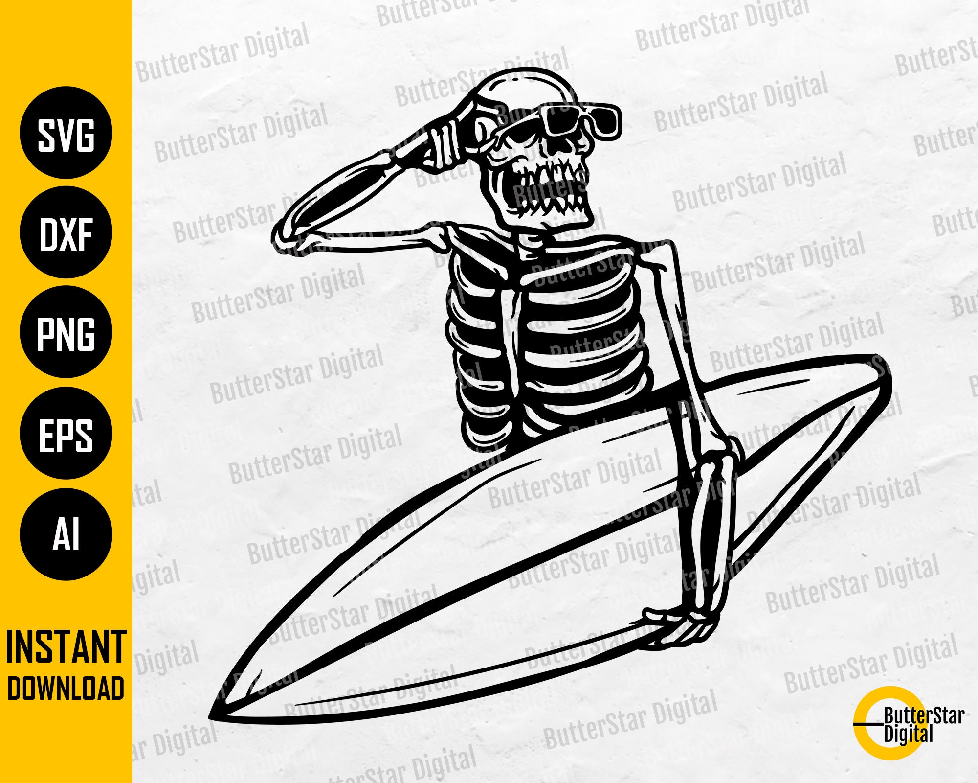 Skeleton With Surfboard SVG | Tropical T-shirt Decal Sticker Graphics ...