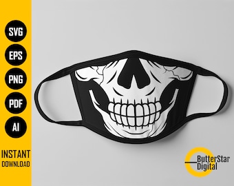 Skull Cracked Face Mask SVG | Skeleton Mouth Facemask | Bones Mask | Cricut Cutting File | Clipart Vector Digital Download Png Eps Pdf Ai