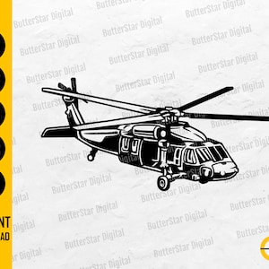Helicóptero Black Hawk SVG | Gráficos de vinil estêncil de camisa do exército | Cricut Silhouette Cut Files Cuttable Clipart Digital Download Dxf Png Eps Ai