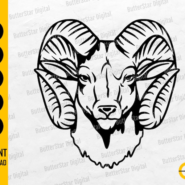 Ram Head SVG | Ram SVG | Farm Animal Decal Graphics Illustration T-Shirt | Cricut Cut Files Printable Clip Art Vector Digital Dxf Png Eps Ai