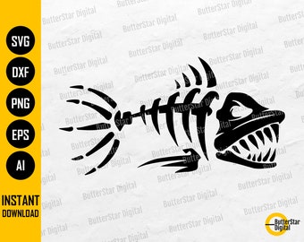 Fish Skeleton SVG | Fishbone SVG | Fishing T-Shirt Stencil Graphics | Cricut Cutting Files Silhouette Clip Art Vector Digital Dxf Png Eps Ai